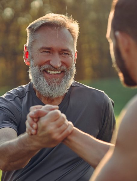 The father and son greeting outdoor